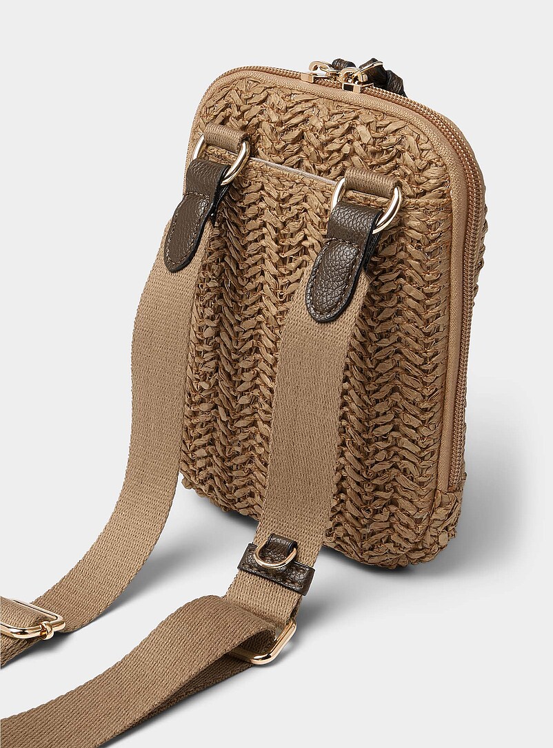 Simons: La pochette pour t&eacute;l&eacute;phone paille tress&eacute;e Miel - Chameau pour femme