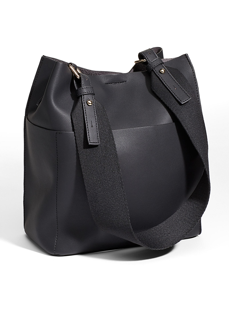 Simons Black Canvas-strap tote and clutch for women