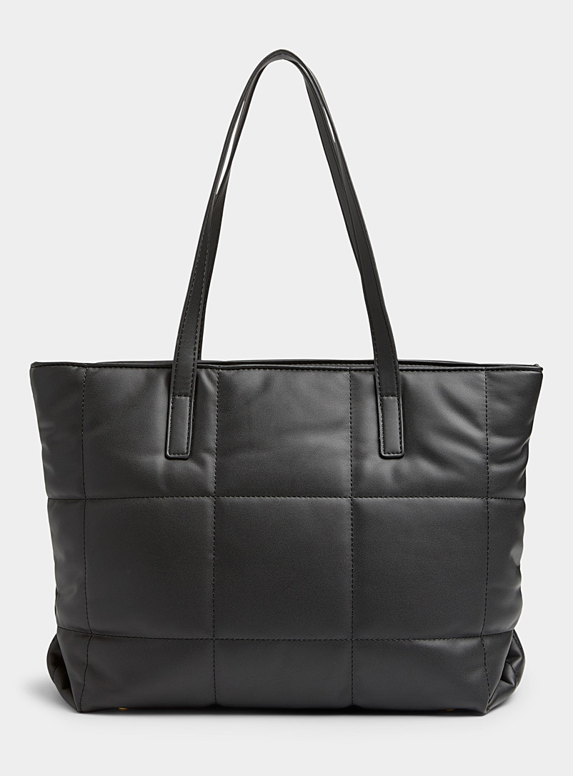 Simons Black Topstitched grid tote for women