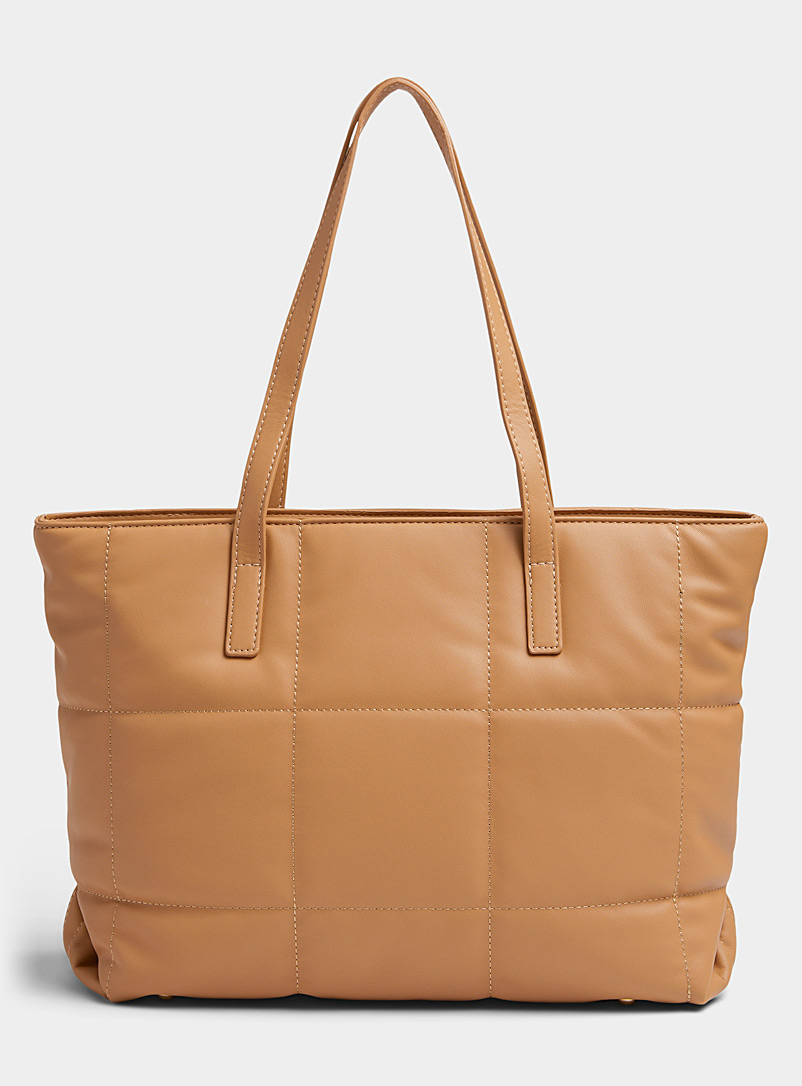 Simons Honey Topstitched grid tote for women
