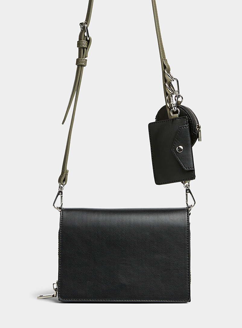 Simons Patterned Black Two-tone flap shoulder bag for women