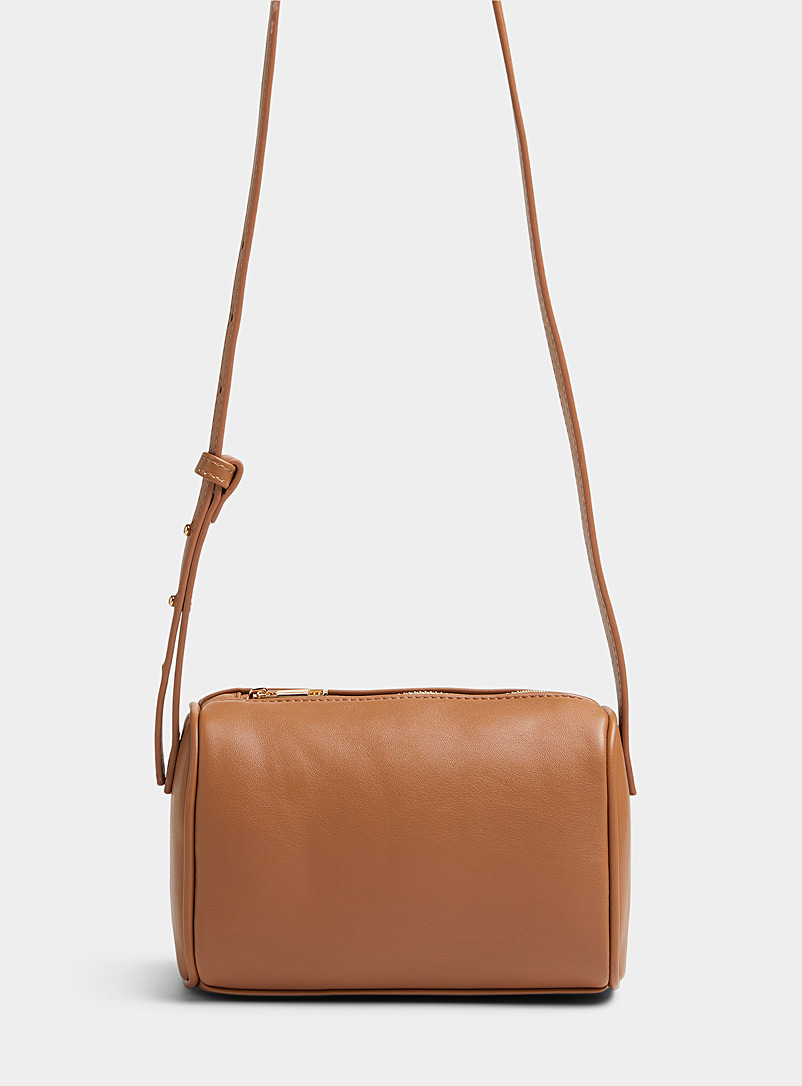 Simons: Le petit sac baril minimaliste Tan beige fauve pour femme