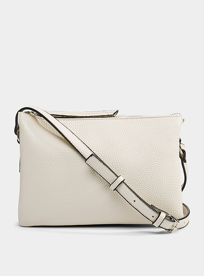Simons Ivory White Minimalist three-compartment shoulder bag for women
