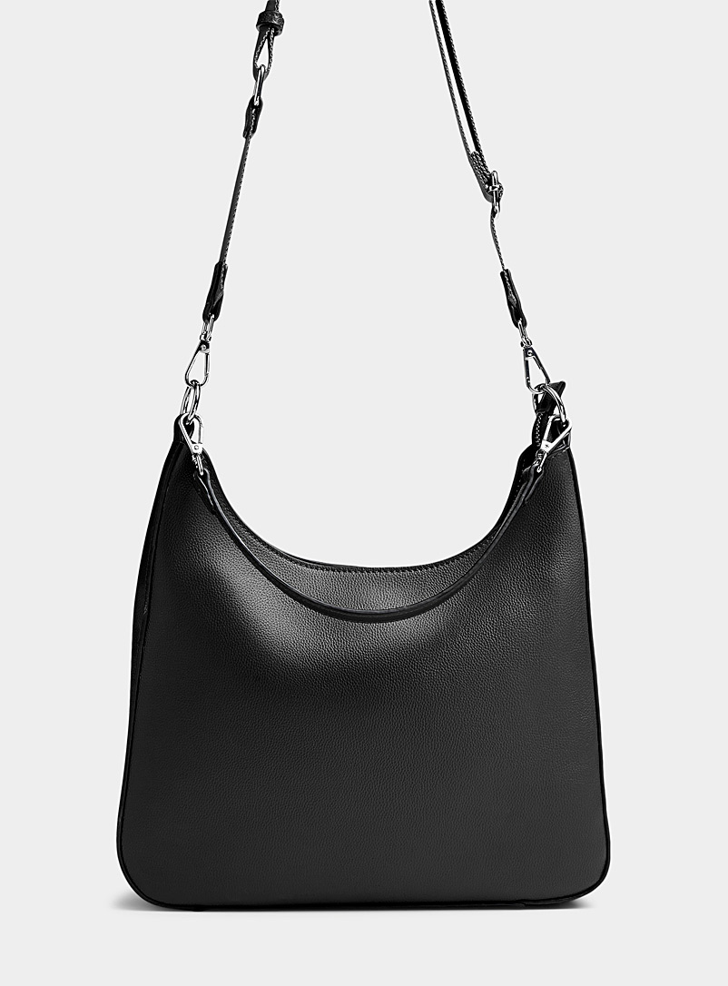 Simons: Le sac besace cuir carré Noir pour femme