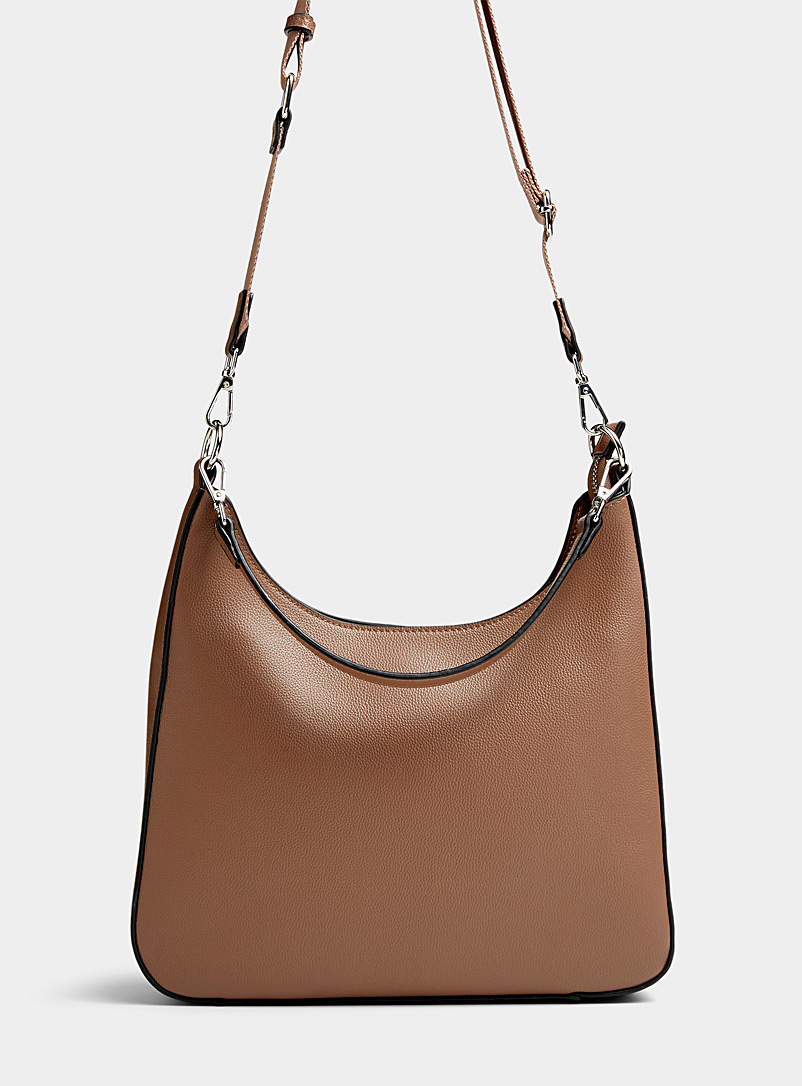 Simons Light Brown Square leather saddle bag for women