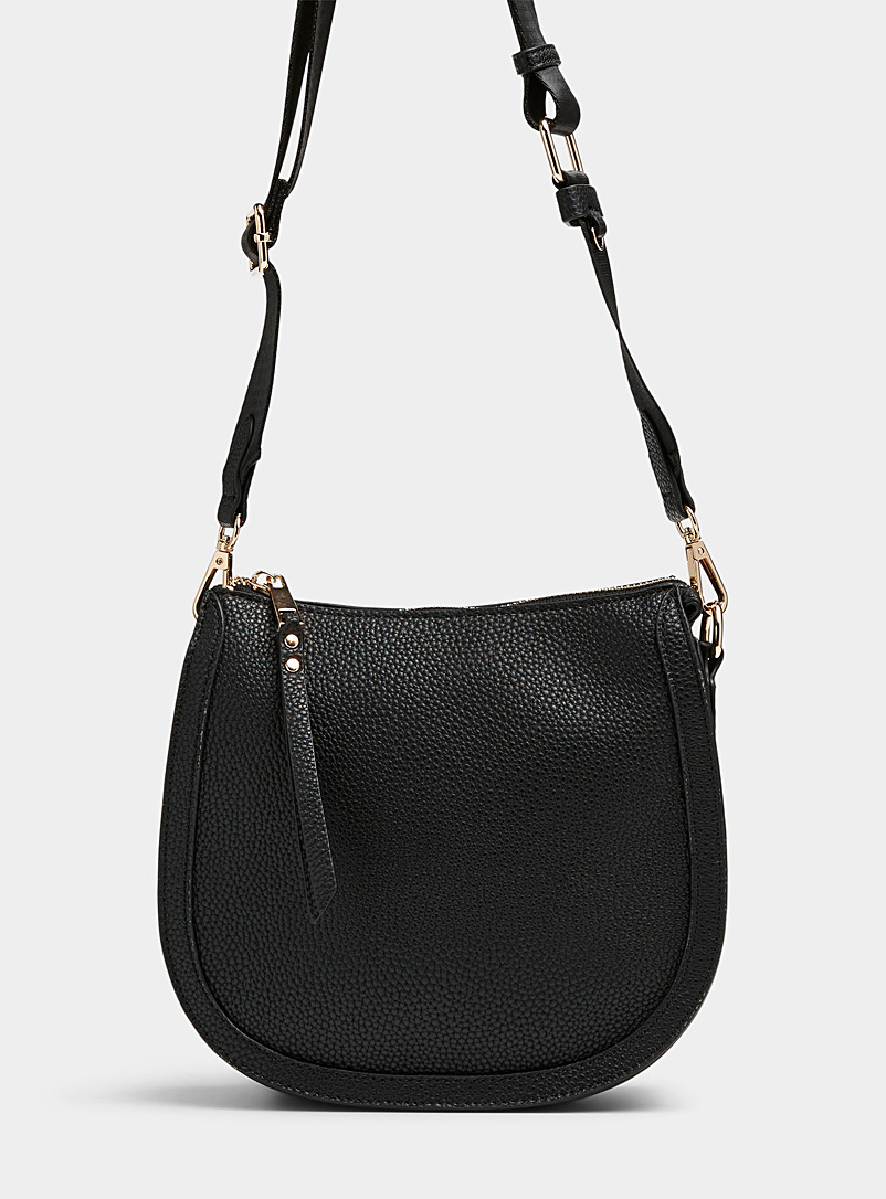 Simons Black Golden-accent minimalist saddle bag for women