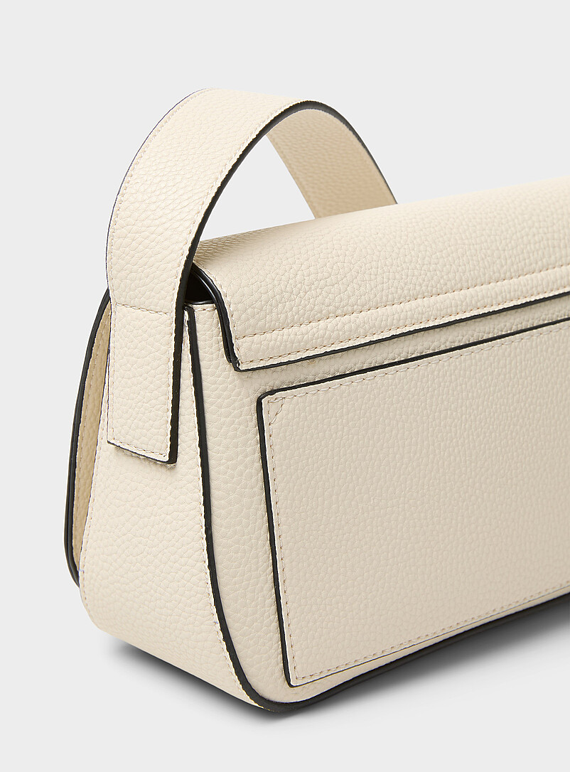 Simons Black Bevel flap pebbled crossbody bag for women