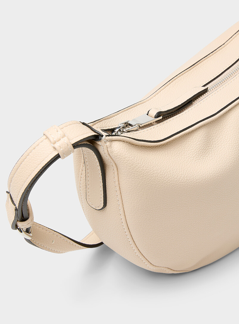 Simons Ivory/Cream Beige Pebbled half-moon bag for women