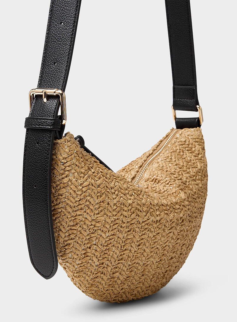 Simons Honey/Camel Braided straw rounded crossbody bag for women
