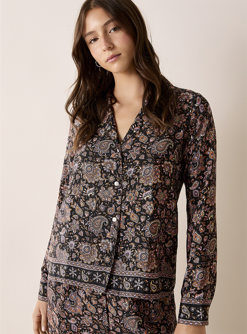 Chemisier Basler Saumon Et Noir à Motifs - Taille 46 - Manches Longues En Polyester - Occasion TBE