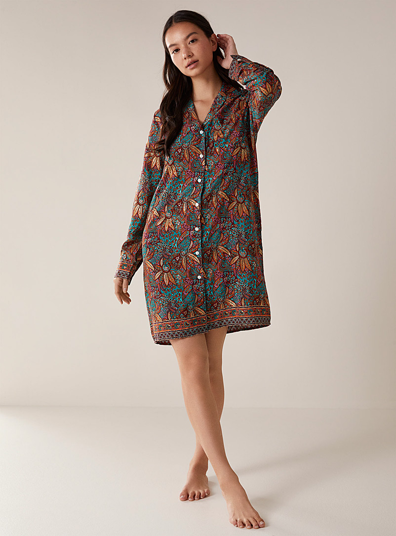 Miiyu: La chemise de nuit légère motifs colorés Sarcelle-turquoise-aqua pour femme