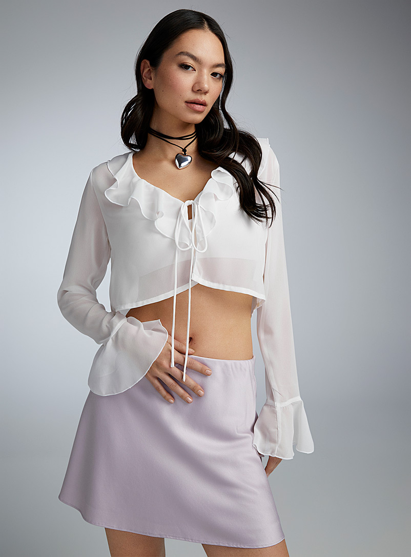 Twik White Ruffled sheer blouse for women