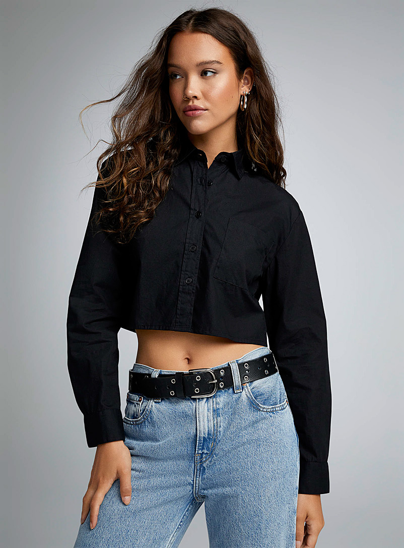 Twik Black Pocket boxy-fit cropped shirt for women