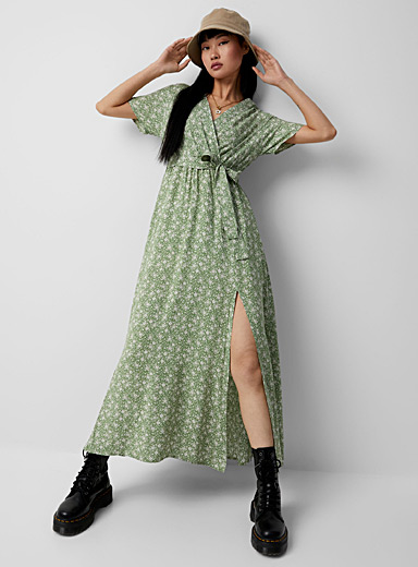 Twik Kelly Green Floral wrap dress for women