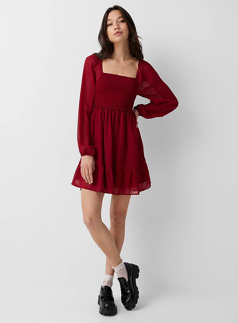 Twik Ruby Red Smocked and voile dress for women