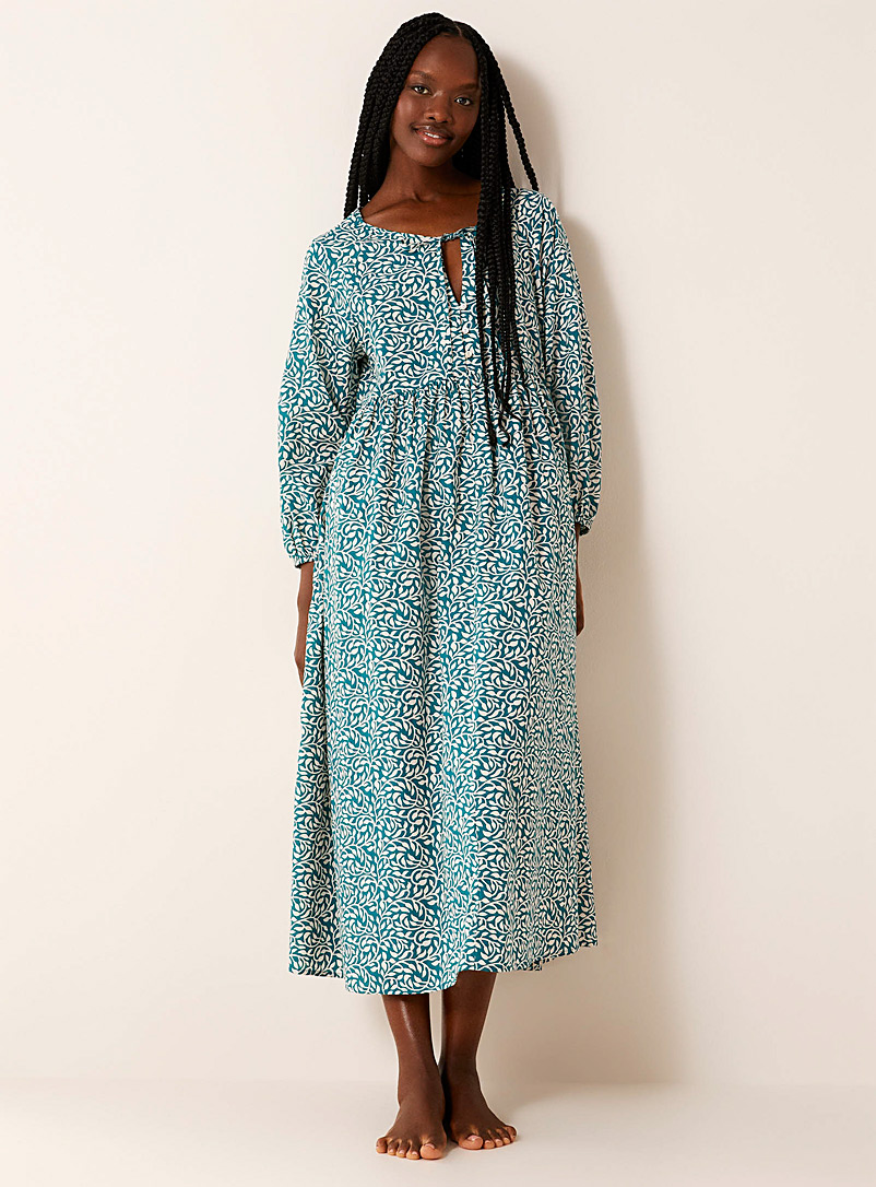 Miiyu: La longue robe de nuit motif coloré Sarcelle - Turquoise pour femme