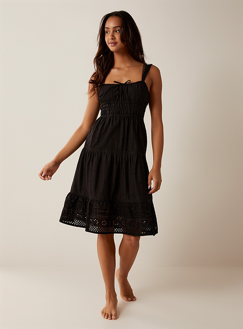 Miiyu Black Broderie anglaise polka dot nightgown for women