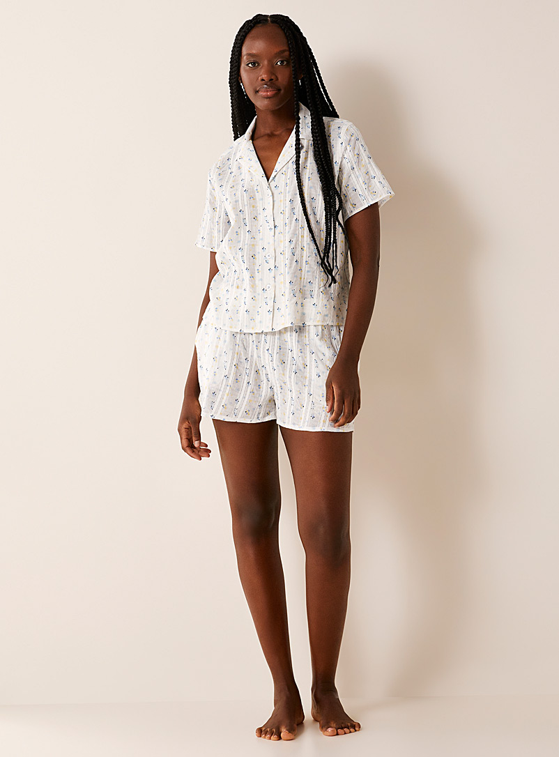 Miiyu: L'ensemble pyjama diaphane petites fleurs Blanc pour femme