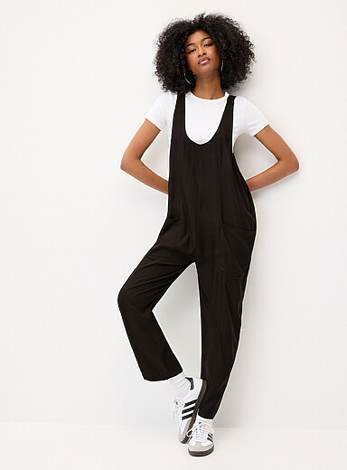 Linen-blend barrel-leg bodysuit