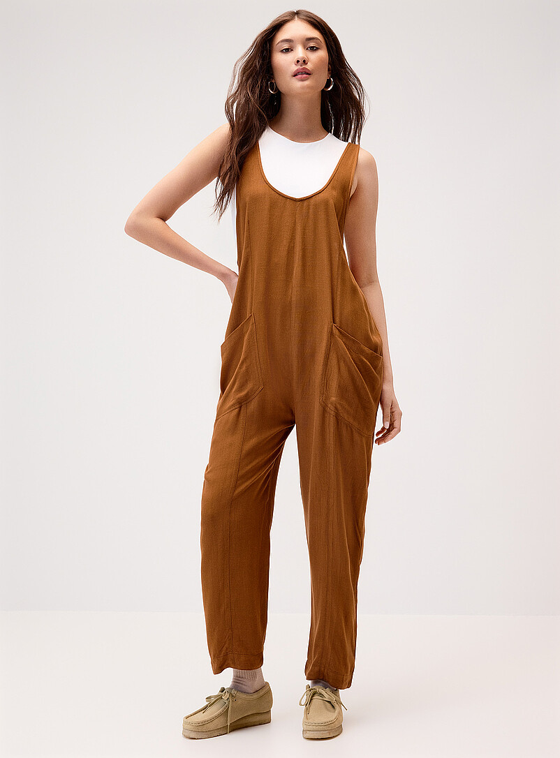 Twik Navy/Midnight Blue Linen-blend barrel-leg bodysuit for women