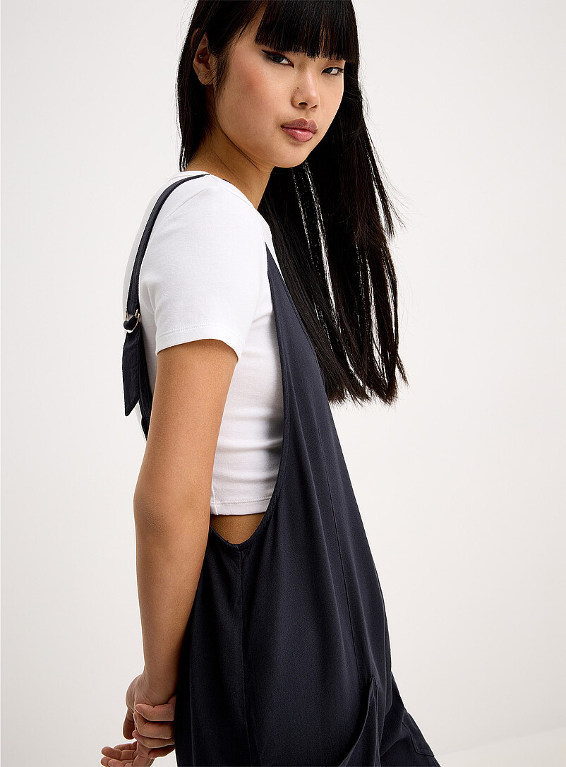 Twik Navy/Midnight Blue Linen-blend barrel-leg bodysuit for women