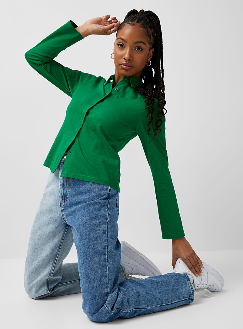 Twik Mossy Green Jersey fitted shirt for women