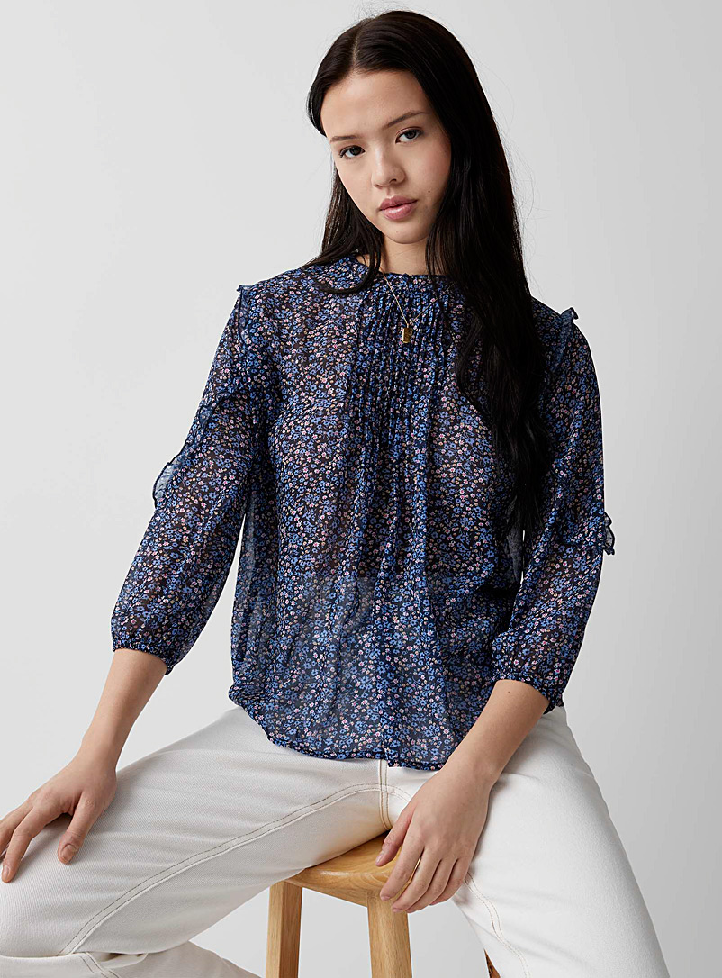 Twik: La blouse voilage floral Gris à motifs pour femme