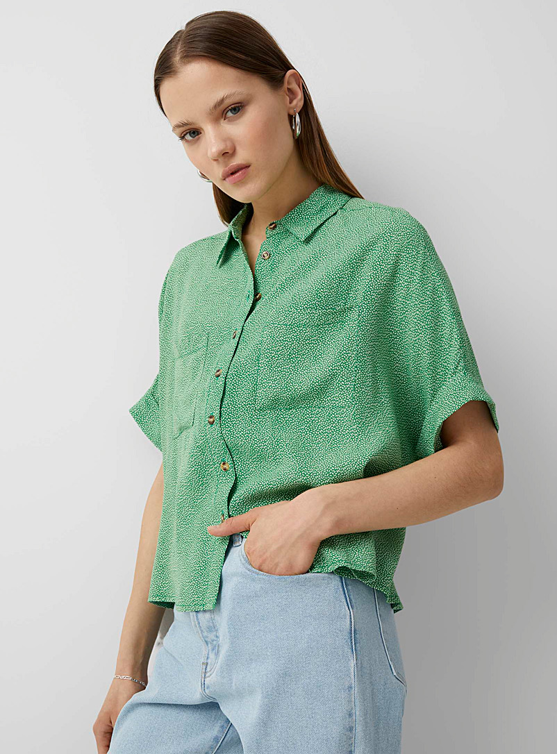 Twik Patterned Green Printed square shirt for women