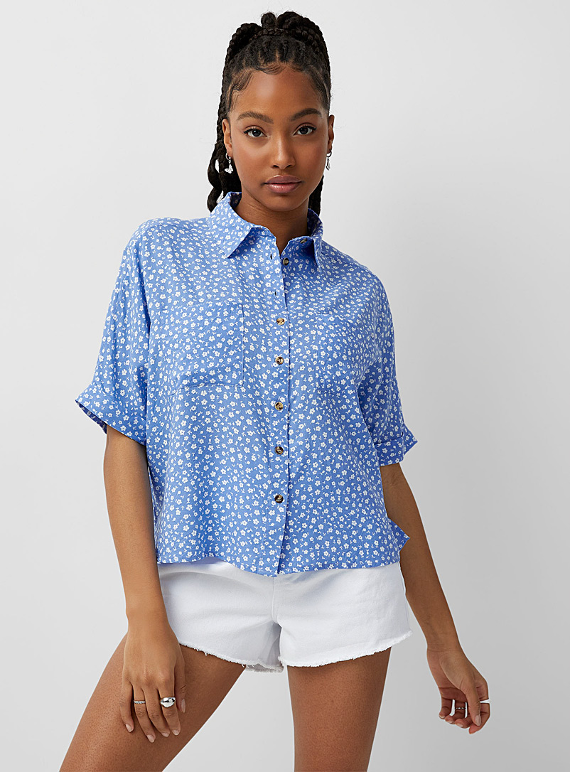 Twik Patterned Blue Printed square shirt for women