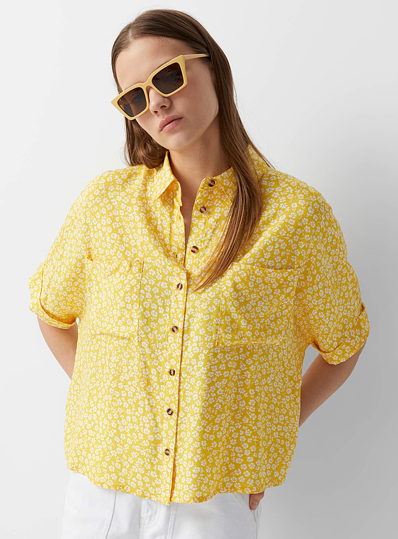 Twik Patterned Yellow Printed square shirt for women