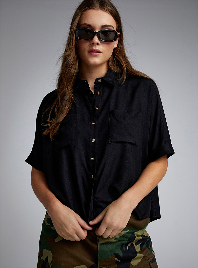 Twik Black Two-pocket boxy-fit shirt for women