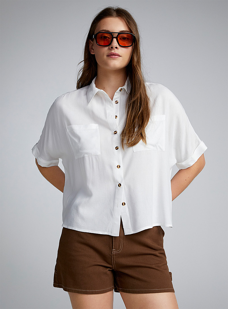 Twik White Two-pocket boxy-fit shirt for women