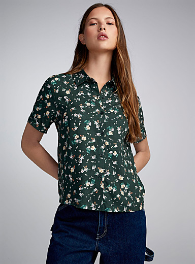 Twik: La chemise carrée à fleurs Vert à motifs pour femme