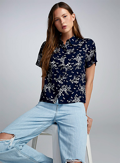 Twik: La chemise carrée à fleurs Bleu à motifs pour femme