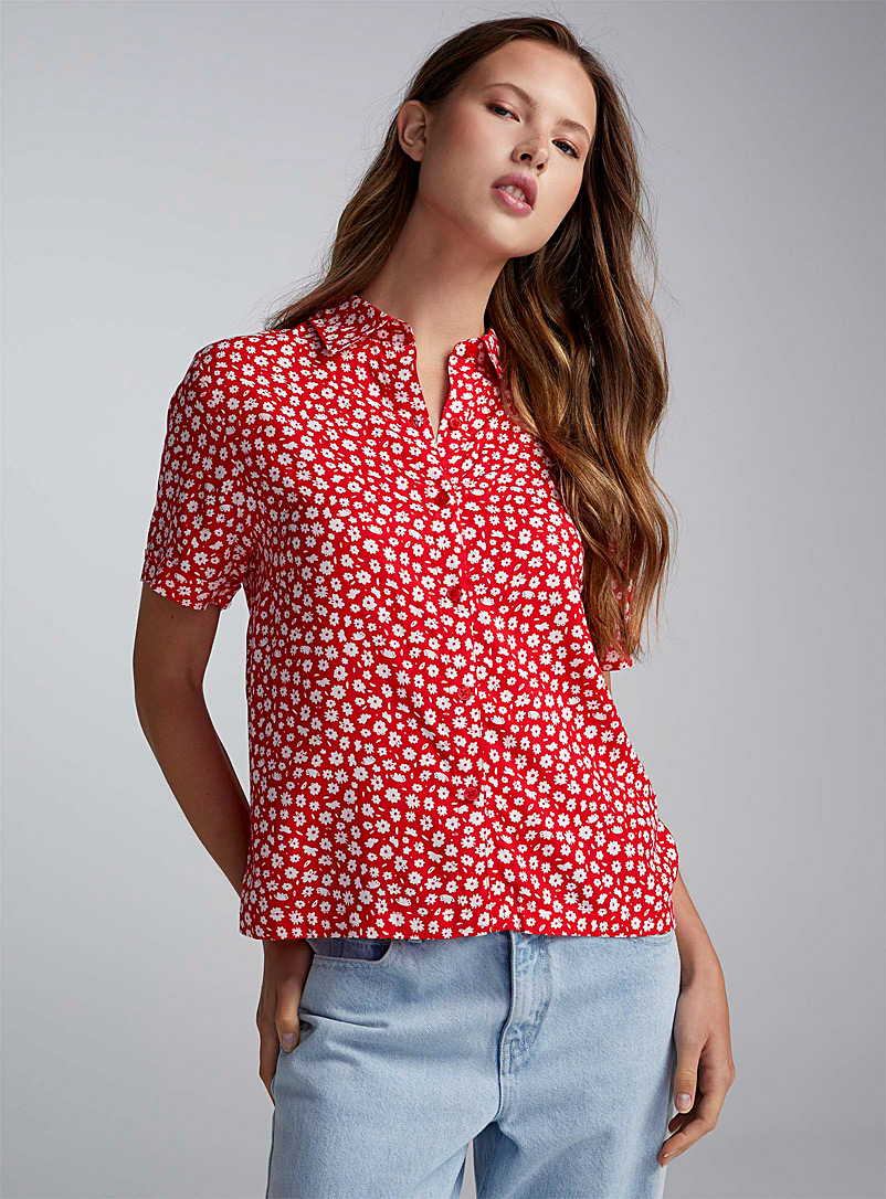 Twik Patterned Red Flowered boxy-fit shirt for women