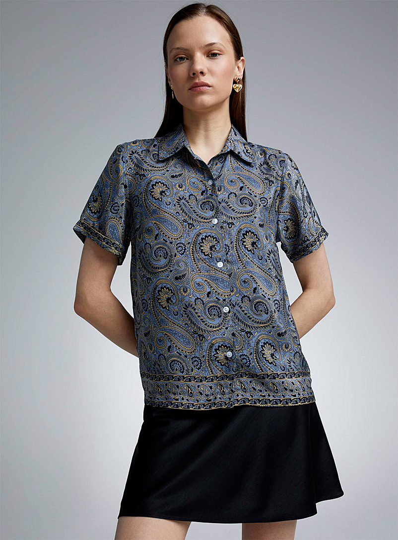 Twik Patterned Grey Paisley pattern boxy-fit shirt for women
