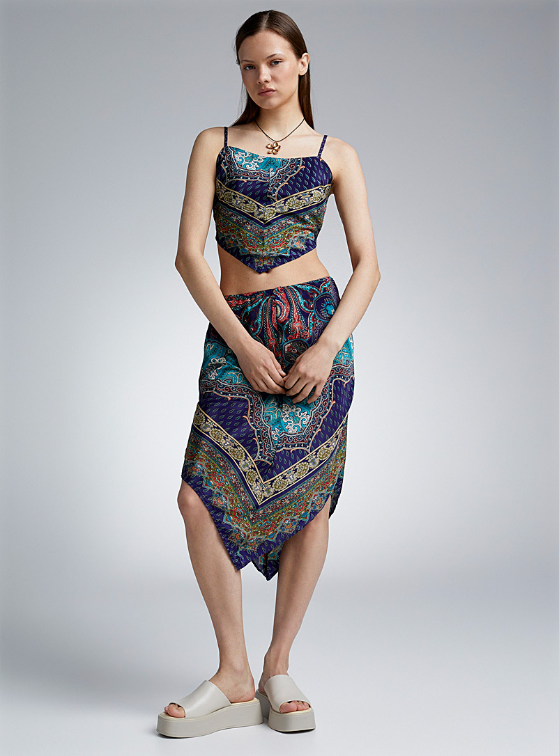 Twik: La jupe fluide motif paisley Bleu à motifs pour femme