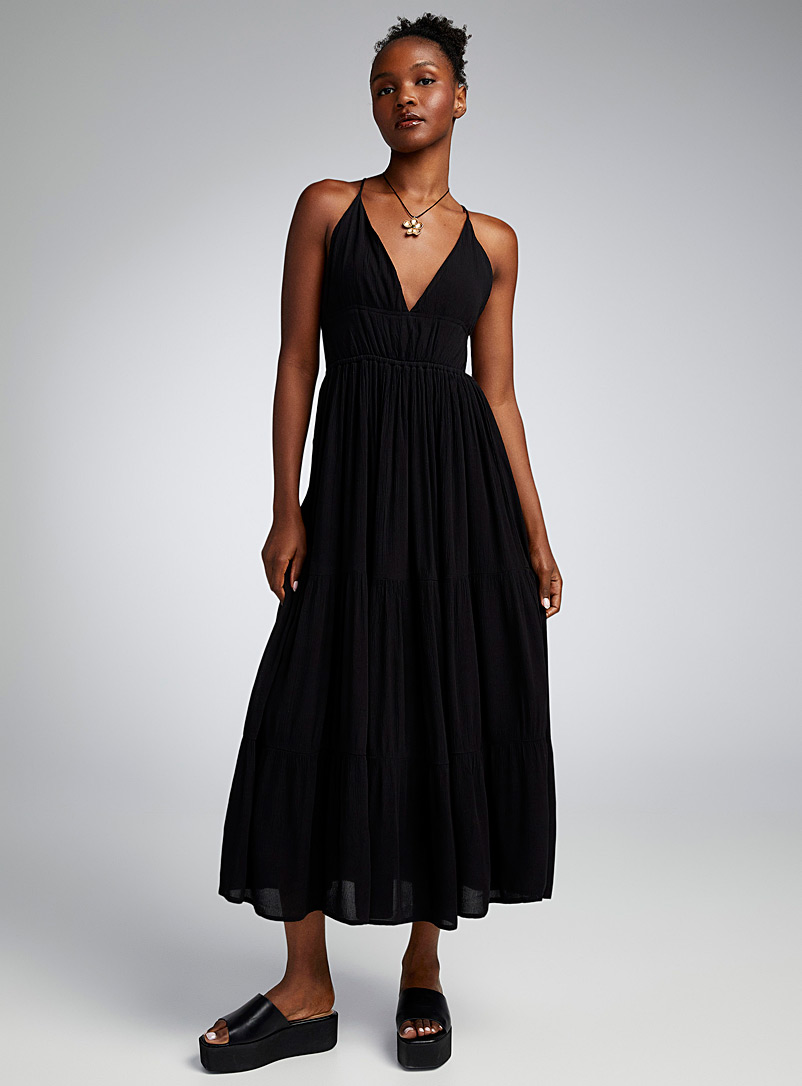 Twik: La robe paysanne étagée Noir pour femme