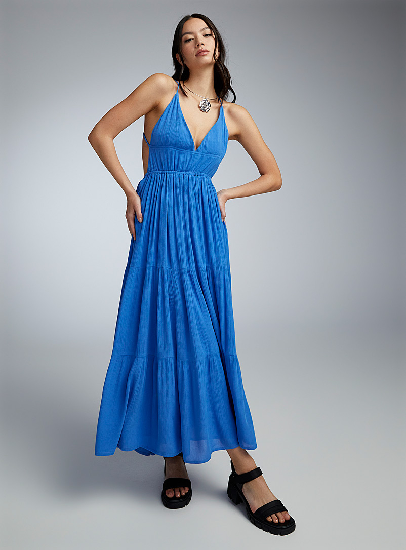 Twik Blue Tiered peasant dress for women