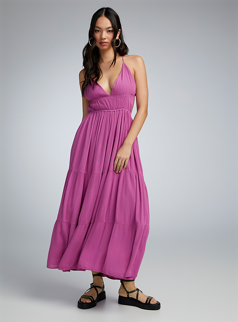 Twik Pink Tiered peasant dress for women