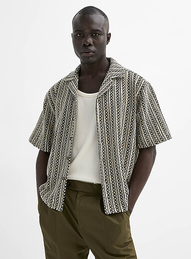 Lattice crochet-knit shirt <b>Comfort fit</b>