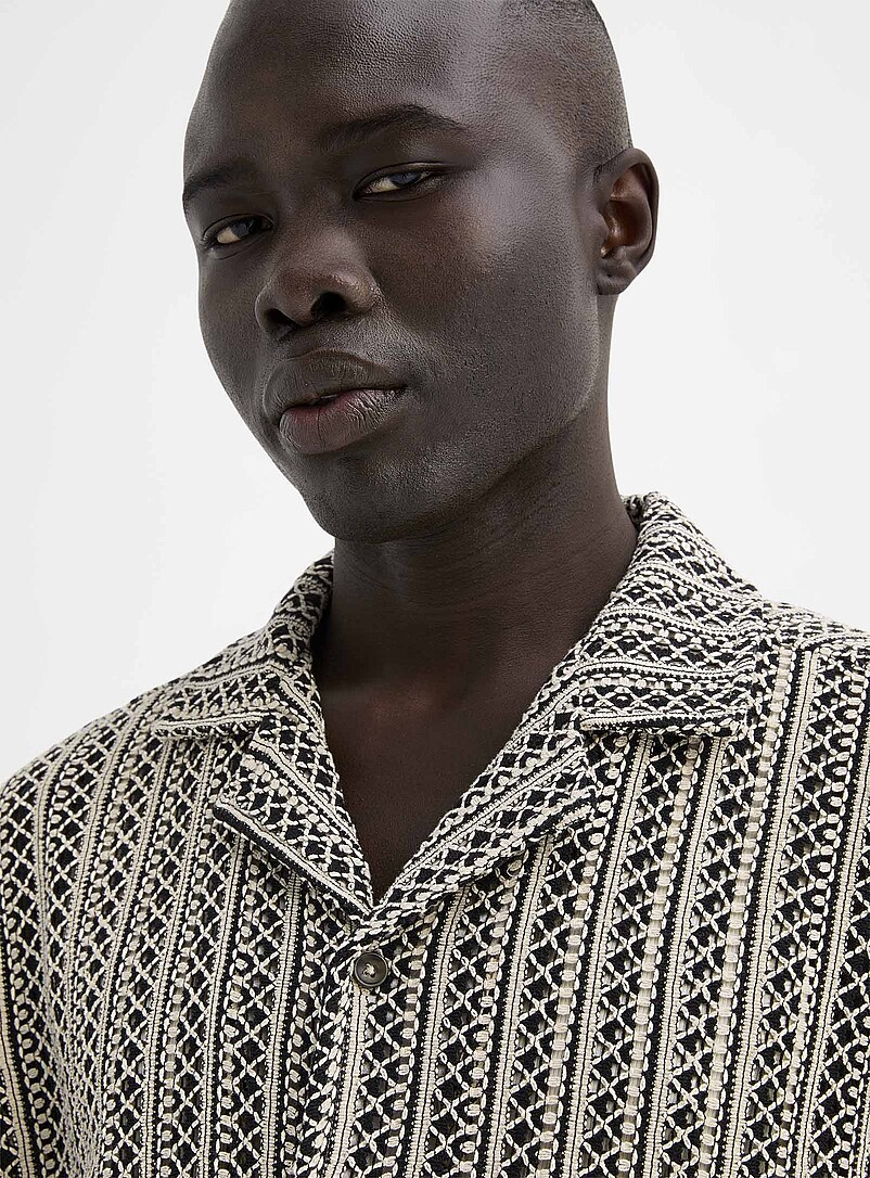 Le 31: La chemise tricot crochet treillis <b>Coupe confort</b> Noir pour homme