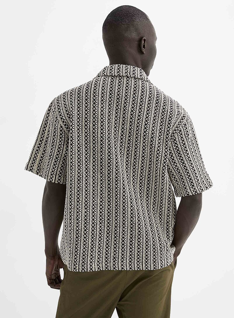 Le 31 Slate Blue Lattice crochet-knit shirt <b>Comfort fit</b> for men