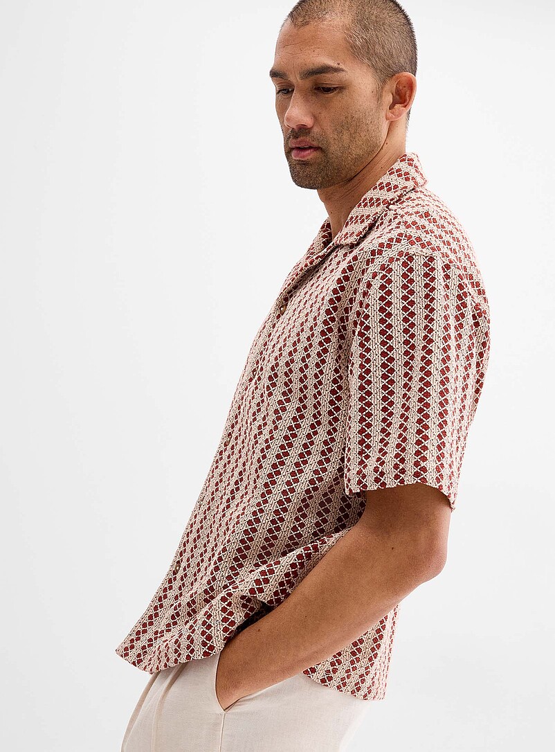Le 31: La chemise tricot crochet treillis <b>Coupe confort</b> Noir pour homme