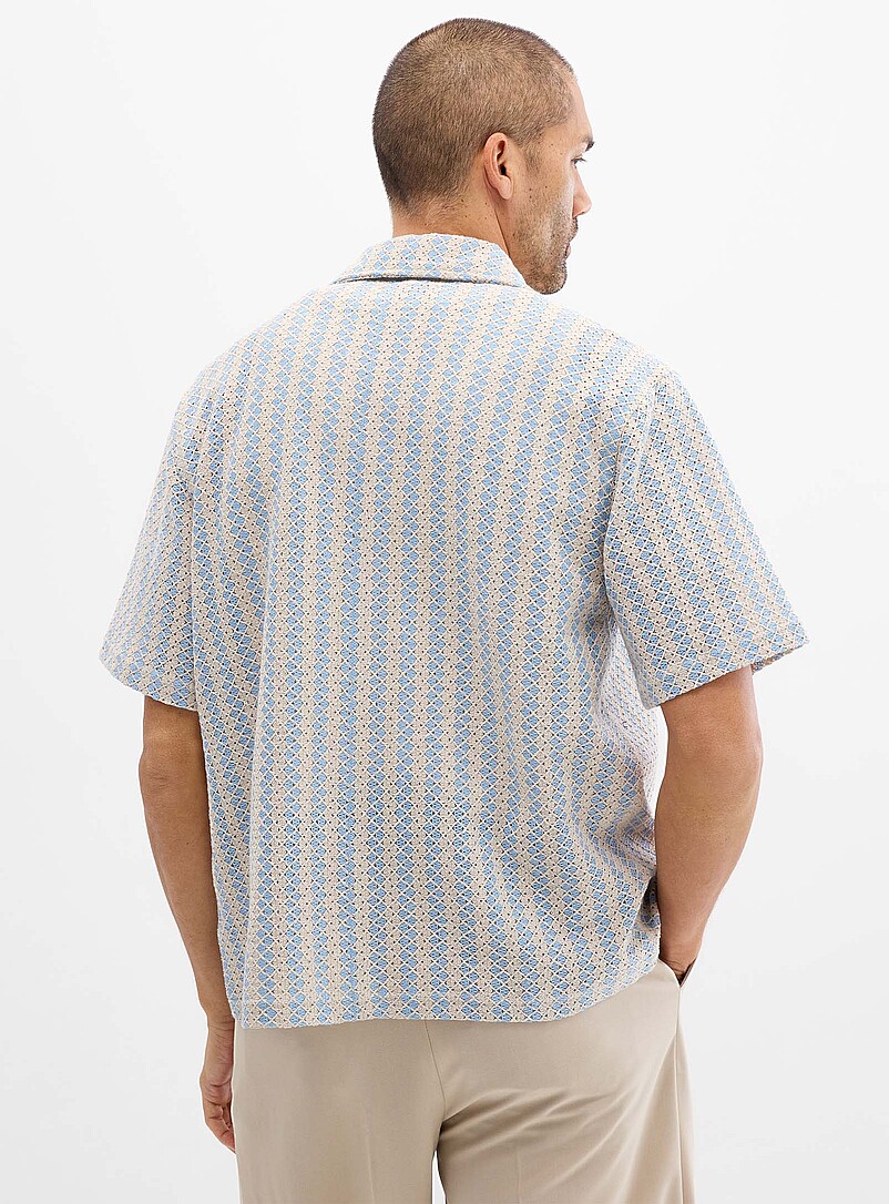 Le 31 Slate Blue Lattice crochet-knit shirt <b>Comfort fit</b> for men