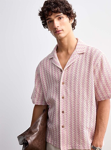 Lattice crochet-knit shirt <b>Comfort fit</b>