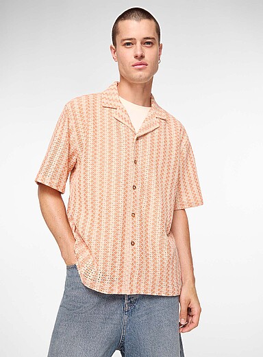 Lattice crochet-knit shirt <b>Comfort fit</b>