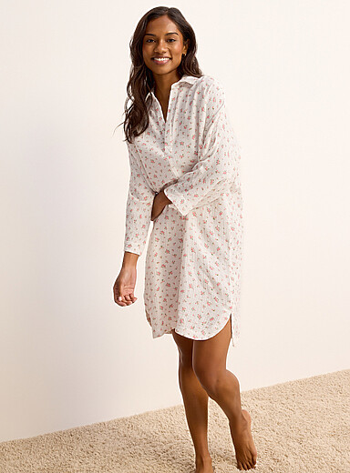 Miiyu: La chemise de nuit gaze fluide Blanc &agrave; motifs pour femme