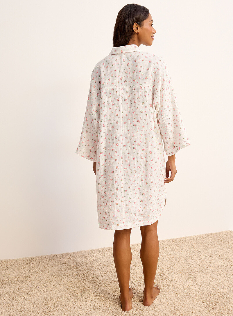 Miiyu Patterned White Flowy gauze nightshirt for women