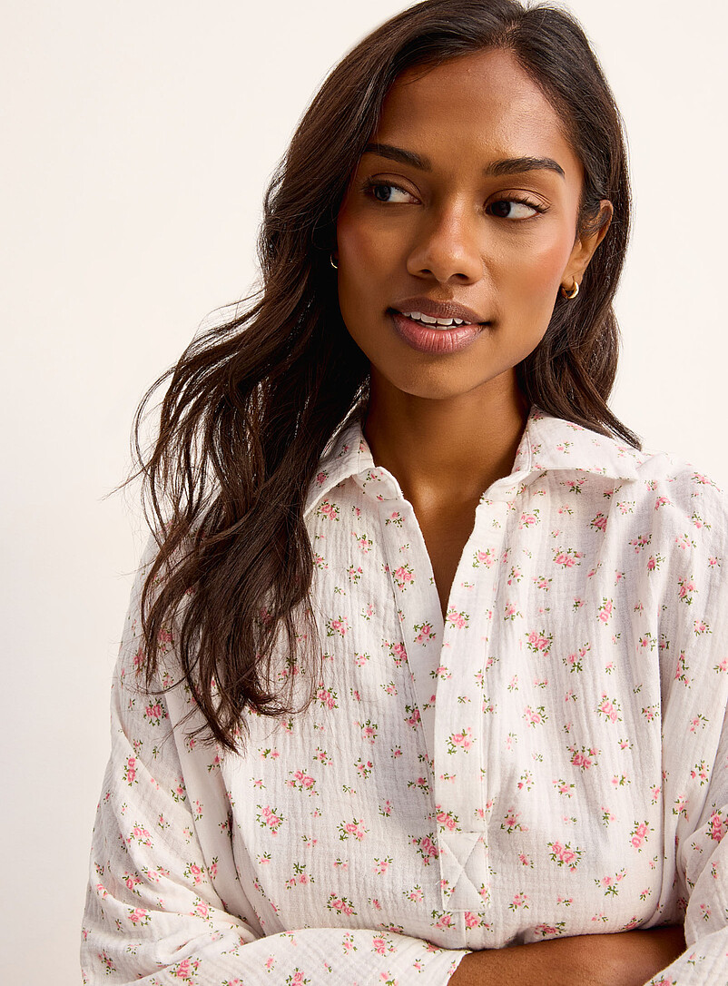 Miiyu Patterned White Flowy gauze nightshirt for women